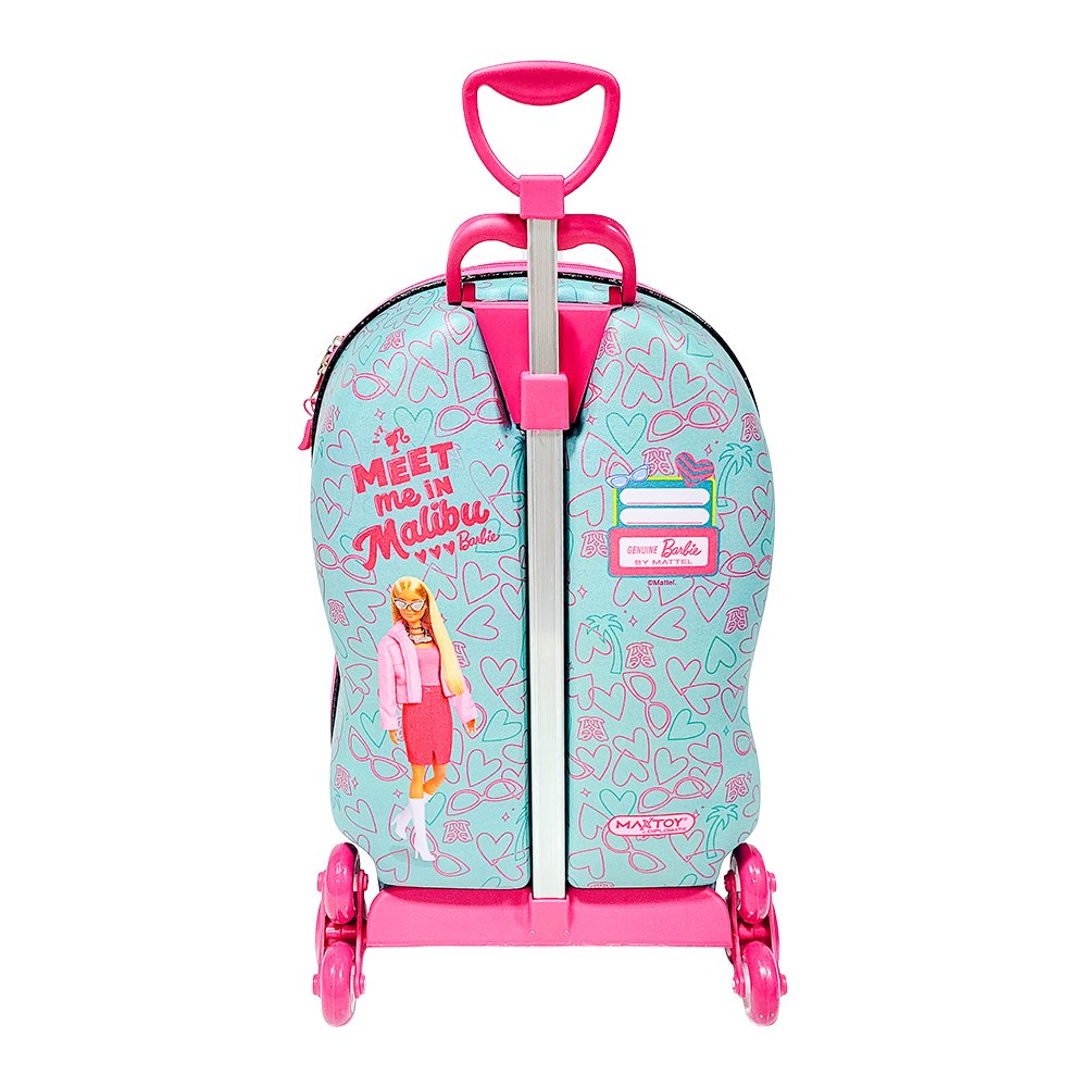 Mala Infantil Barbie 3D Rosa com Rodinhas Resistente e Espaçosa para Viagem Escolar - Image 5