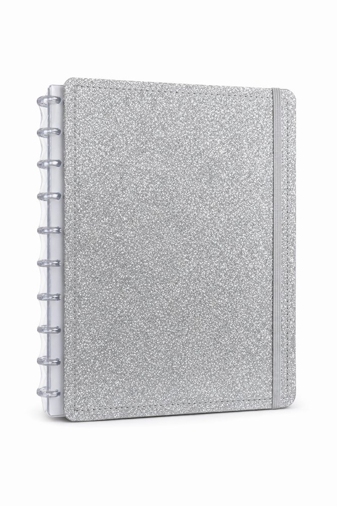 Caderno Shine Prata Capa Dura Disco Reposicionável Médio M
