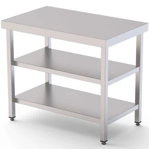 Mesa de Trabalho Aço Inox Central c/ 2 Prateleiras 600x500x850h mm WTC150060S2