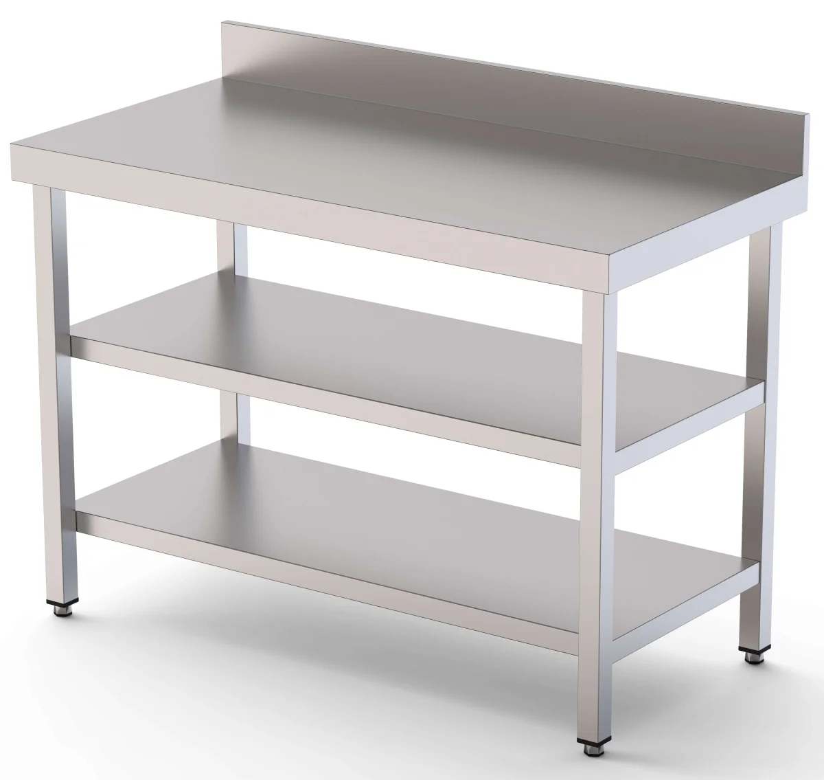 Mesa de Trabalho Aço Inox de Parede c/ 2 Prateleiras 1200x900x850h mm WTW190120S2