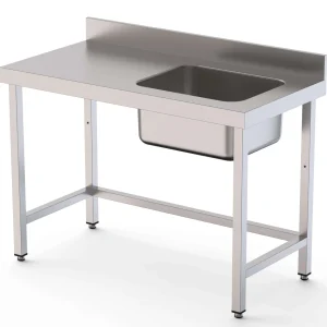 Mesa de Trabalho Aço Inox de Parede s/ Prateleira e c/ Cuba à Direita 1500x700x850h mm  WTW17015RB0