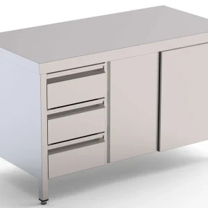 Mesa de Trabalho Aço Inox Central c/ Gavetas à Esquerda 1800x600x850h mm WTC16018DDL