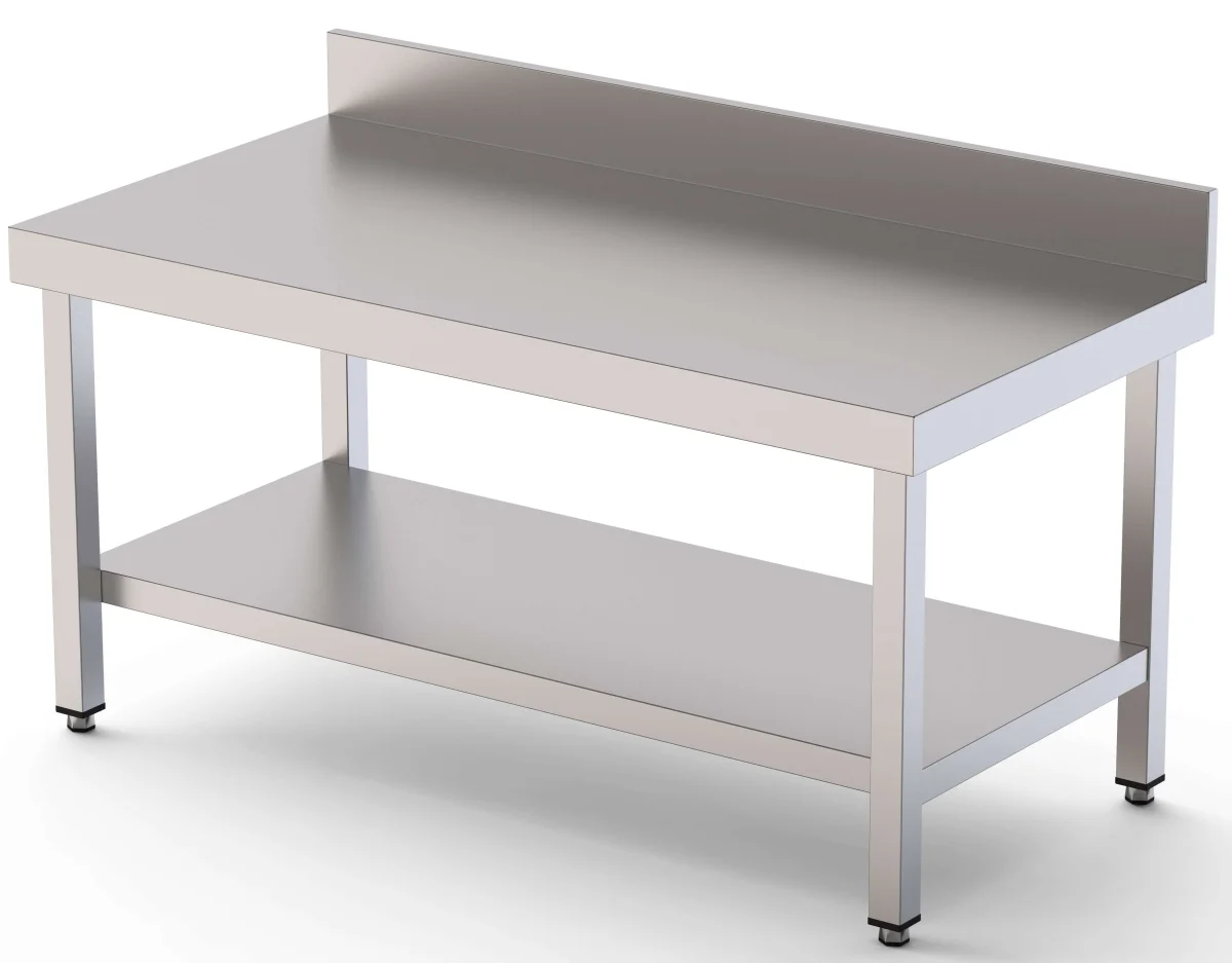 Mesa de Trabalho Aço Inox Baixa Mural c/ 1 Prateleira 2200x700x600h mm WTW270220S1