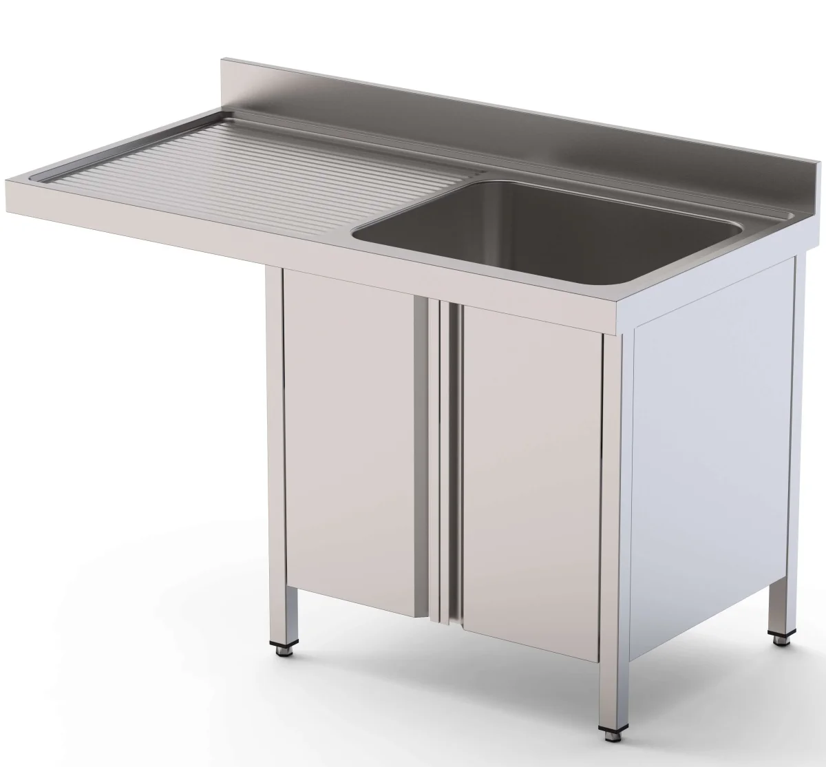 Lava-Louça Aço Inox 2 Cubas Esquerda p/ Lava-Louça Fundo 600 c/ Portas de Correr 1800x600x850h mm IS1618L2DWD