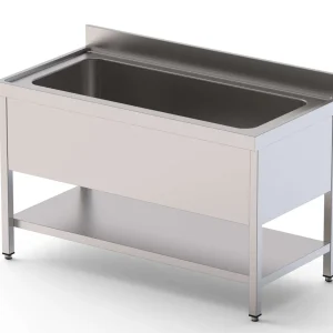 Lava-louça de Grande Capacidade em Aço Inox 1 Cuba Fundo 700 c/ Móvel c/ Estante - 1400x700x850 mm IS1714C1HCS1