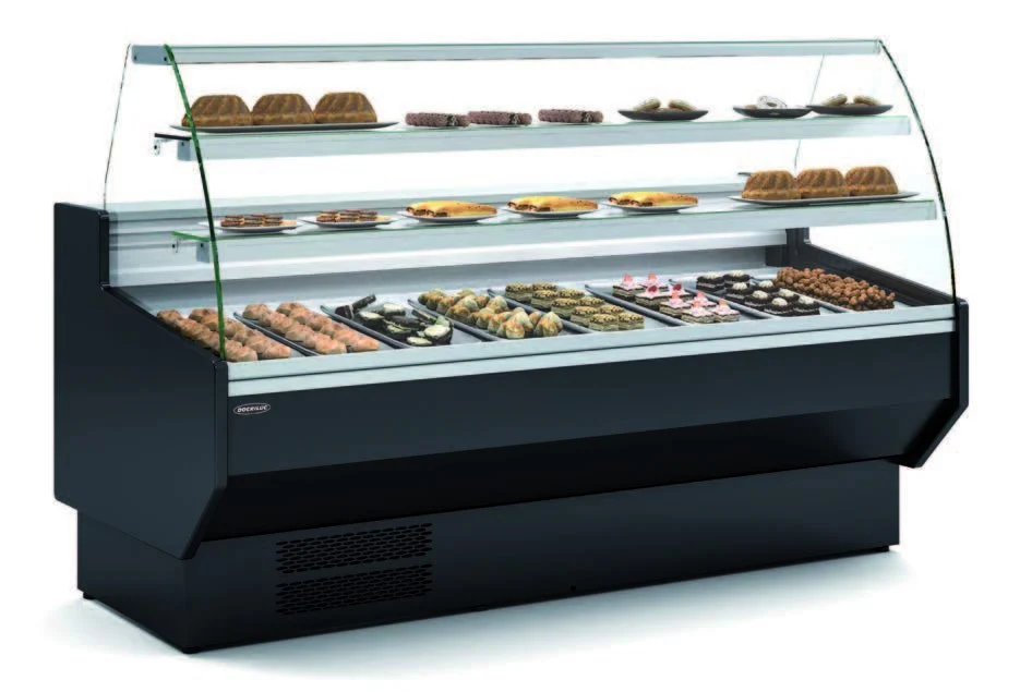 Vitrine Refrigerada Cristal Curvo Pastelaria Fundo 900 dim. 2995x940x1235h mm Linha CÓRDOBA VEPD-9-30-C