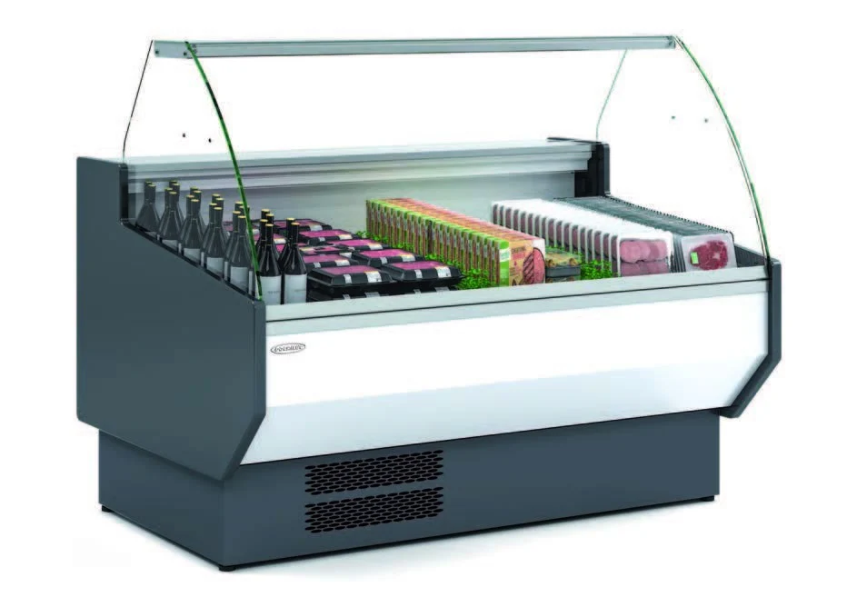 Vitrine Refrigerada Cristal Curvo Fundo 1100 dim. 1305x1100x1235h mm Línea Córdoba  VED-10-13-C-TF