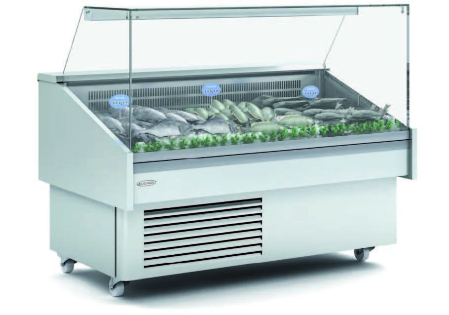 Vitrine Expositora Refrigerada Peixe / Marisco Evaporador Estático + Placa Fria dim.1035x915x1185h mm Linha Córdoba EEC-100-CC-RR-EF