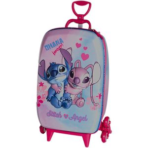 Mala Infantil Stitch e Angel 3D com Rodinhas Multicolorida Resistente e Leve para Viagem