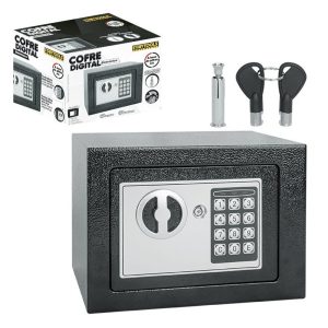 Cofre Digital Eletrônico com Teclado e Chave Preto 20x15x15cm Segredo Seguro Residencial e Escritório