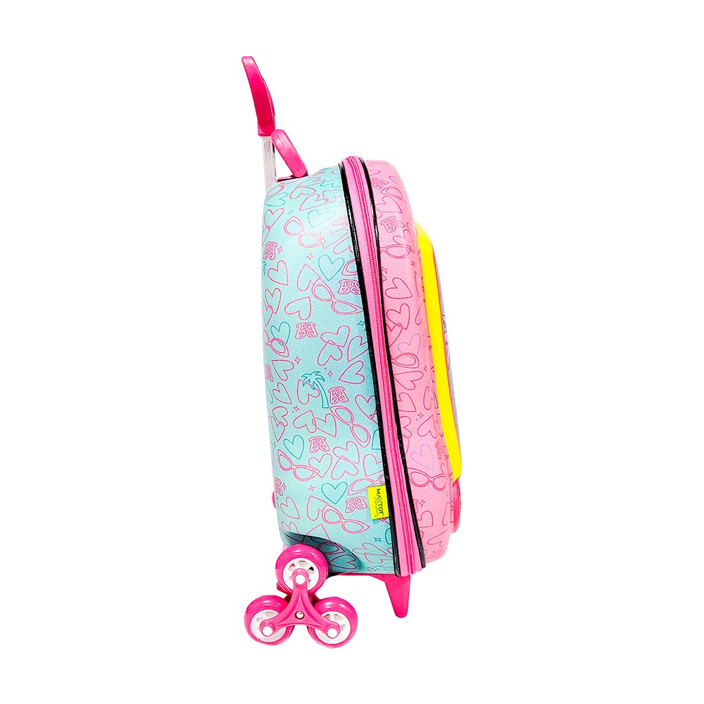 Mala Infantil Barbie 3D Rosa com Rodinhas Resistente e Espaçosa para Viagem Escolar