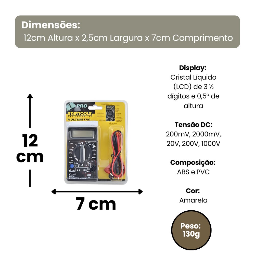 Multímetro Portátil Digital Display LCD Preto Medidor Voltagem Corrente Resistência Automático