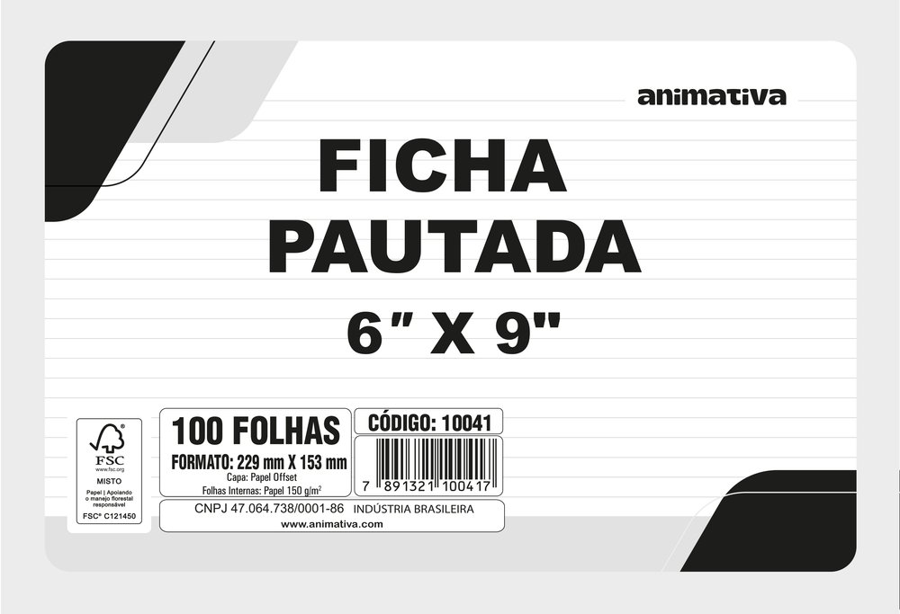 Ficha Pautada 6” x 9” 100 Folhas
