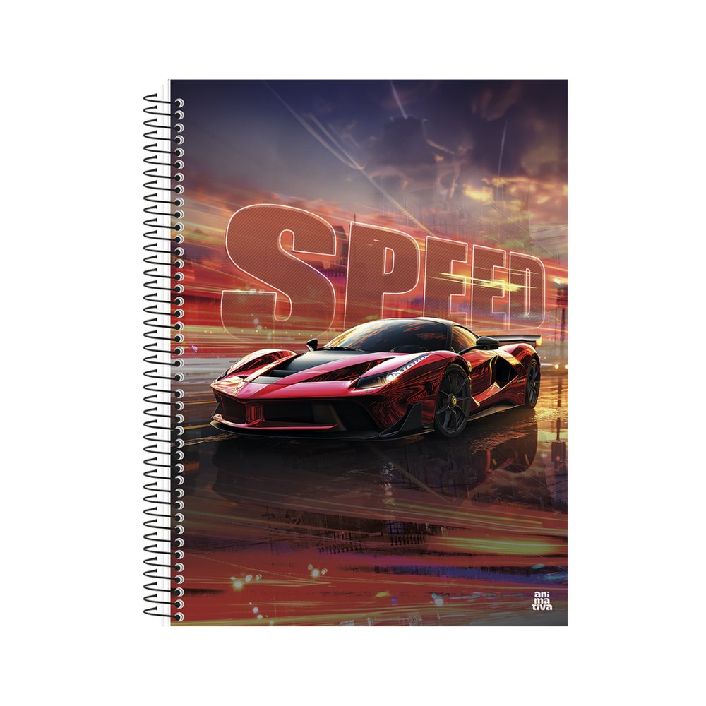 Caderno Universitário 10 Matérias Carro Vermelho 160 Folhas Papel 75g Folhas Perfuradas