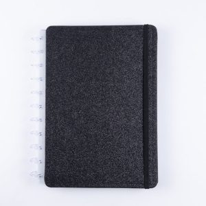 Caderno Shine Disco Reposicionável Preto Grande G Capa Dura Disko